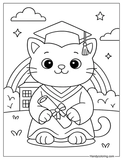 Graduation Cat Coloring Page