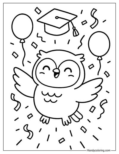 Graduation Celebration Owl Coloring Page