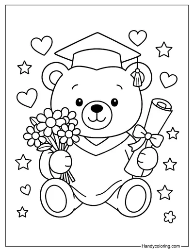 Graduation Teddy Bear Coloring Page