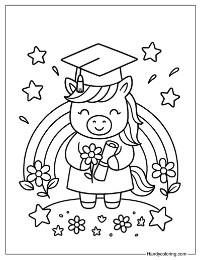Graduation Unicorn Coloring Page