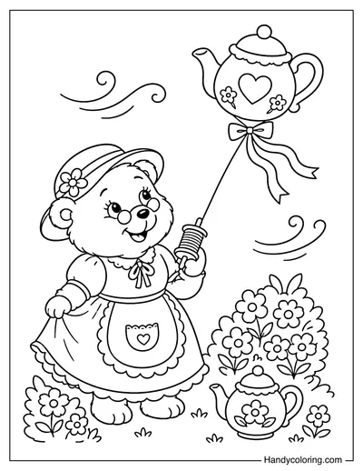 Grandma Bear Flying a Teapot Kite