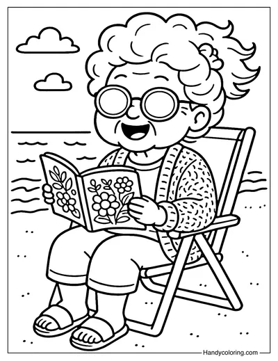 Grandma by the Sea Coloring Page