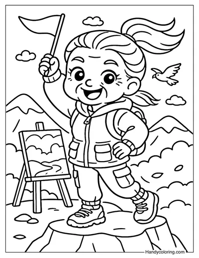 Grandma Conquers the Mountain Coloring Page