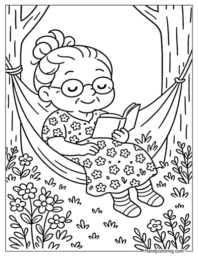Grandma on Hammock Coloring Page