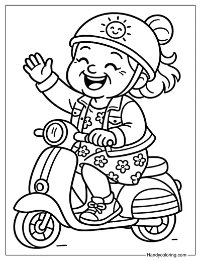 Grandma Rides a Scooter Coloring Page