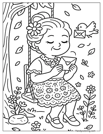 Grandma Sitting on a Swing Coloring Page