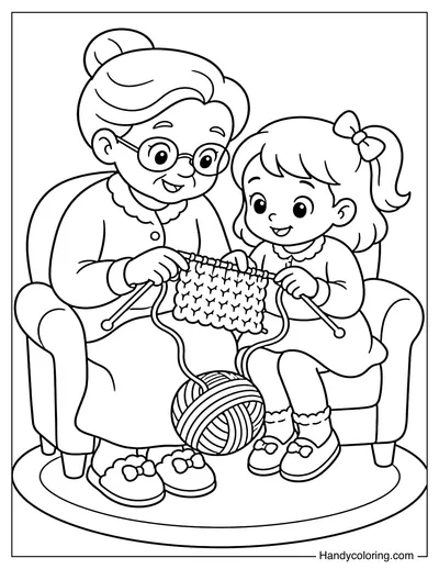 Grandma Teaching Grandchild to Knit