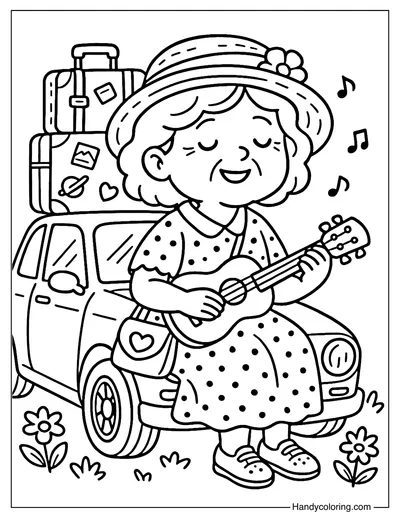 Grandma with Luggage Coloring Page