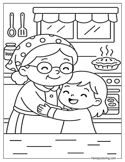 Grandma's Hug Coloring Page