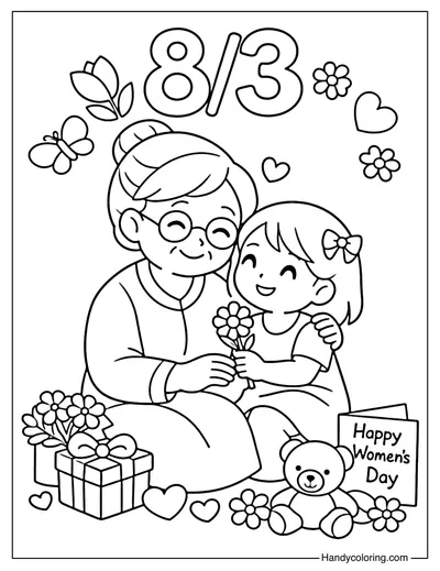 Grandmother and Grandchild Women's Day Coloring Page