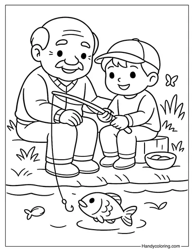 Grandpa Fishing Time Coloring Page
