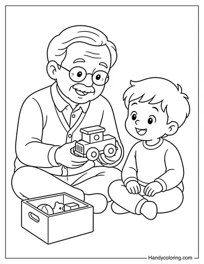 Grandpa Showing Grandchild an Old Toy