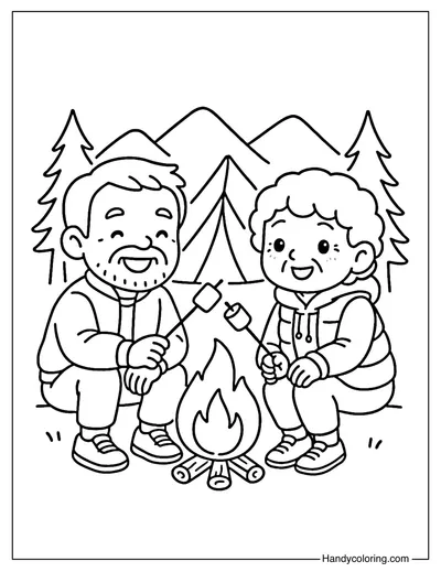 Grandparents Camping Coloring Page