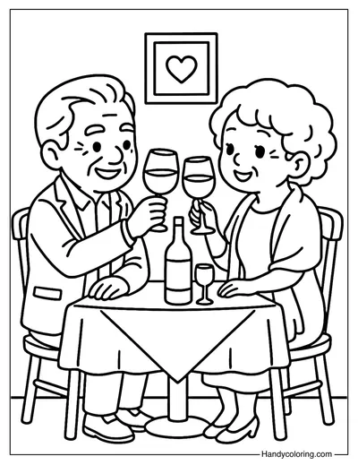Grandparents Drinking Wine Coloring Page