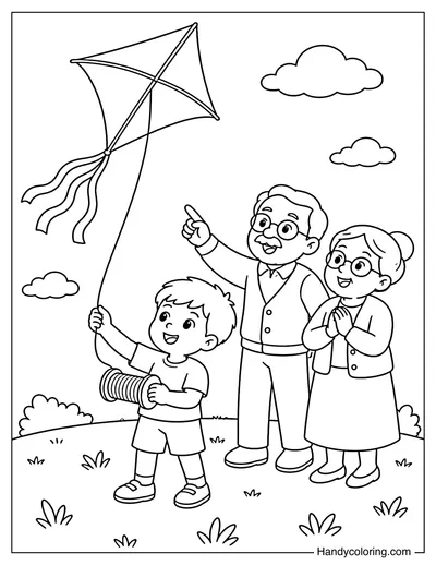 Grandparents Flying a Kite with Grandchild