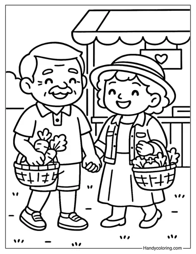 Grandparents Going Shopping Coloring Page