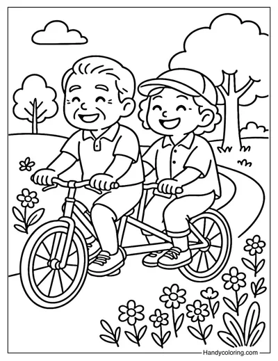 Grandparents Riding Bicycle Coloring Page