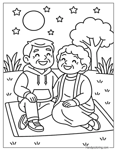 Grandparents Stargazing Coloring Page