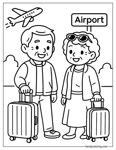Grandparents Traveling Coloring Page