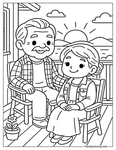 Grandparents Watching Sunset Coloring Page