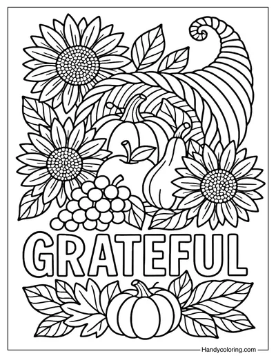 Grateful Cornucopia Coloring Page