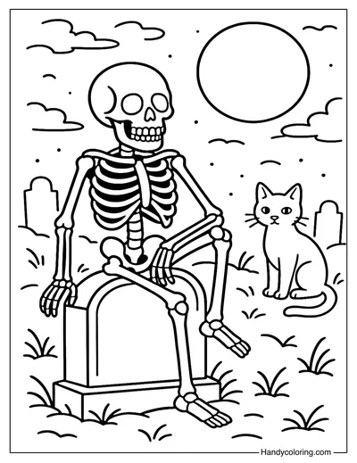 Graveyard Skeleton Coloring Page