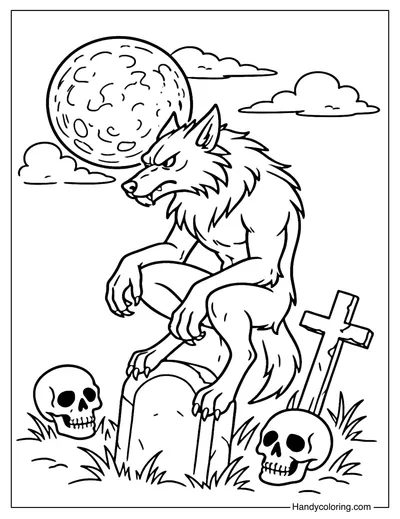 Graveyard Werewolf Coloring Page