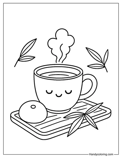 Green Tea Time Coloring Page