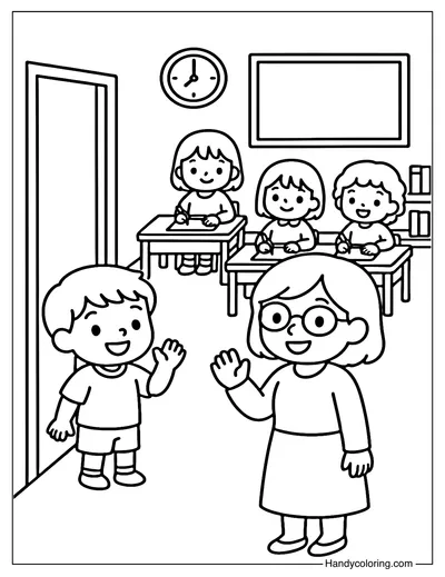 Greeting the Teacher Coloring Page