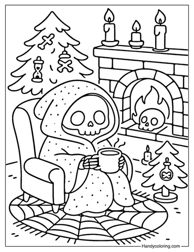 Grim Reaper Holiday Lounge Coloring Page