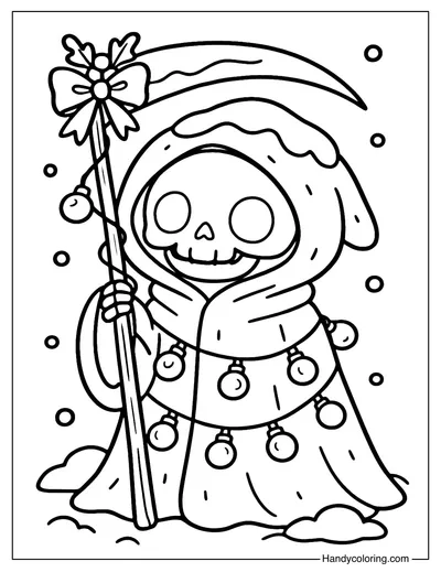 Grim Reaper with Christmas Lights Coloring Page