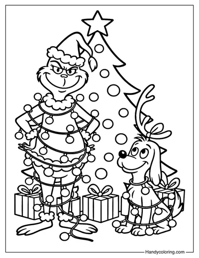 Grinch and Max the Dog Coloring Page