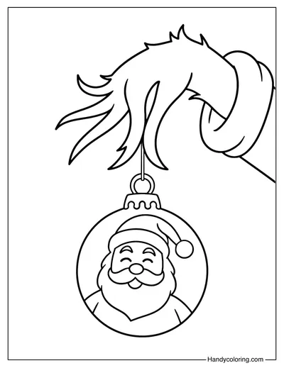 Grinch Holding Santa Ornament Coloring Page
