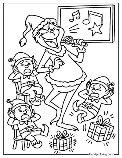 Grinch Singing Christmas Karaoke Coloring Page
