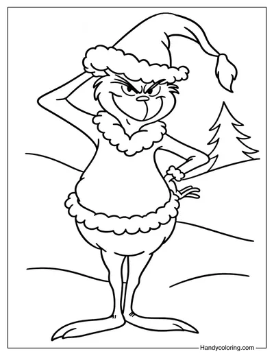 Grinch Striking a Pose in the Snow Coloring Page