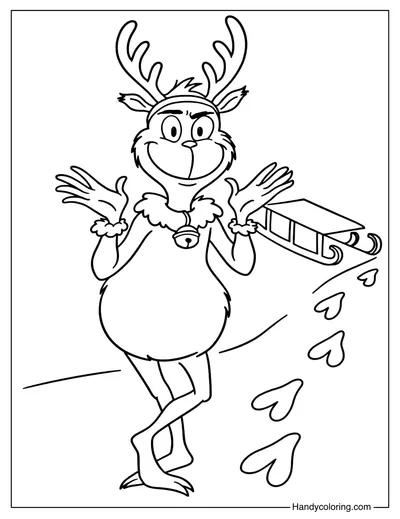 Grinch Wearing Reindeer Antler Coloring Page