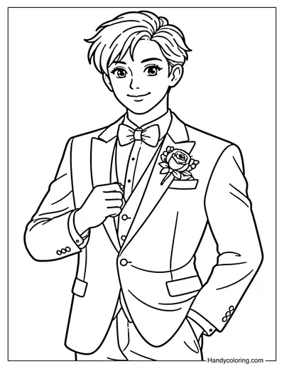 Groom with Bow Tie Coloring Page