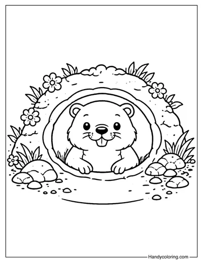 Groundhog and Burrow Coloring Page