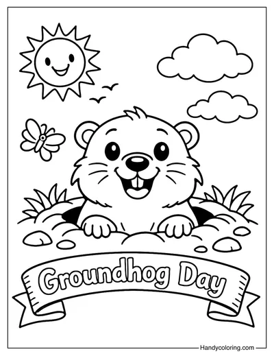 Groundhog Day Coloring Page PDF