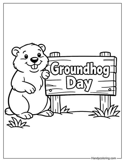 Groundhog Day Sign Coloring Page