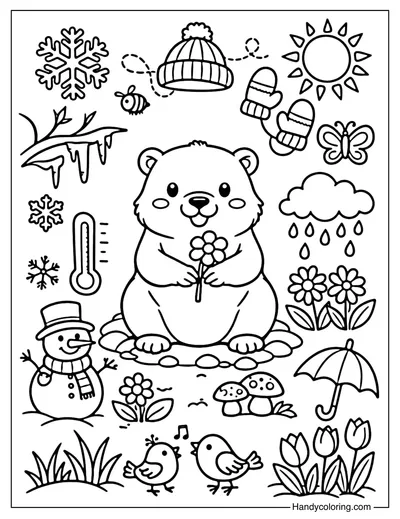 Groundhog Day Symbols Coloring Page