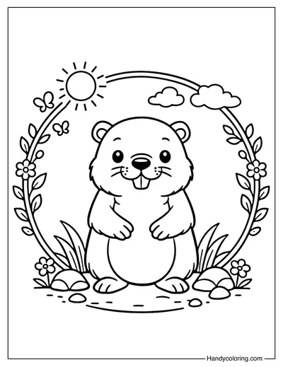 Groundhog in Decorative Circle Coloring Page