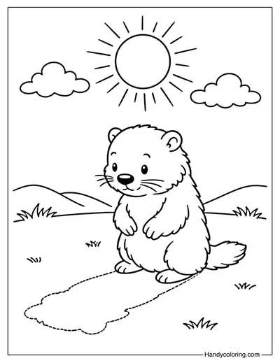 Groundhog Seeing His Shadow Coloring Page