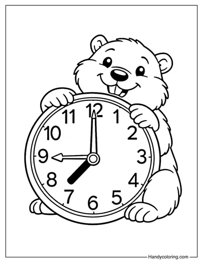 Groundhog with Big Clock Coloring Page