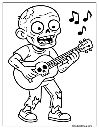 Guitarist Zombie Coloring Page