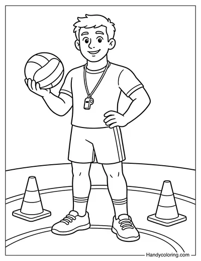 Gym Teacher with Ball and Whistle