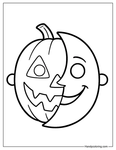 Half Pumpkin Half Moon Mask Coloring Page