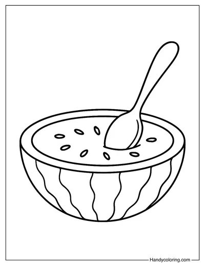 Half Watermelon with Spoon Coloring Page