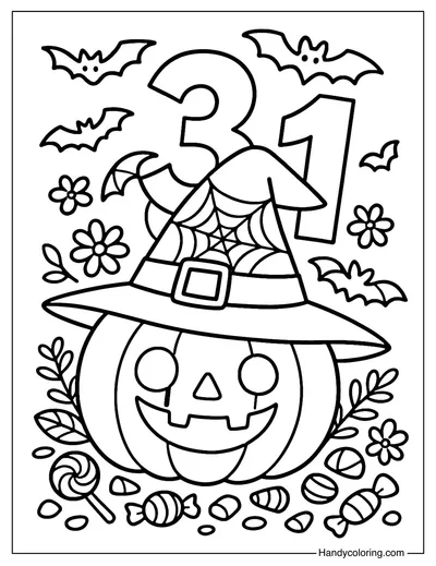 Halloween 31 Pumpkin Witch Coloring Page