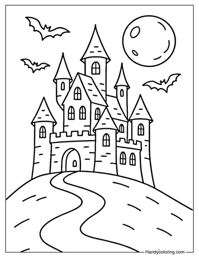 Halloween Ancient Castle Coloring Page